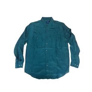 Cambridge Classics Vintage 90s Men's 100% Silk Button Up Long Sleeve Green Small